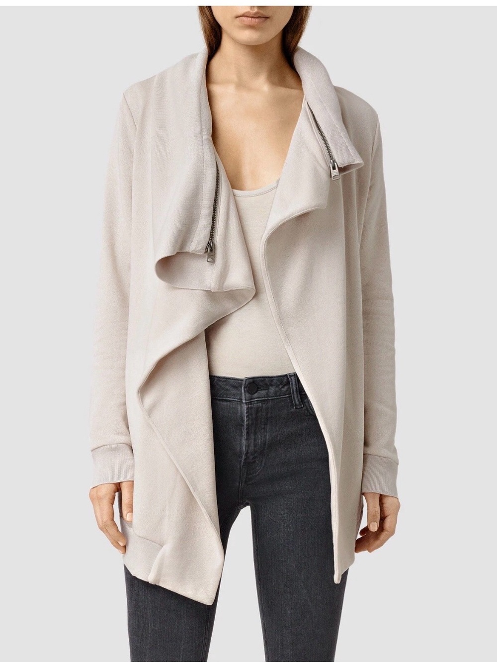 AllSaints Dahlia Cardigan Modal Zip Details Oversized Size S